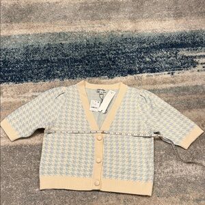 Vigoss Cream and Blue Houndstooth Sweater by free people